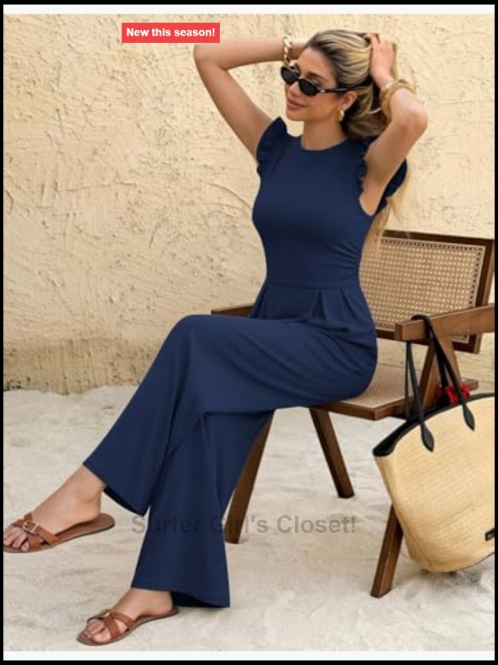 Ruffle Cap Sleeve Rib Knit Jumpsuit with Pockets - Picture 3 of 7